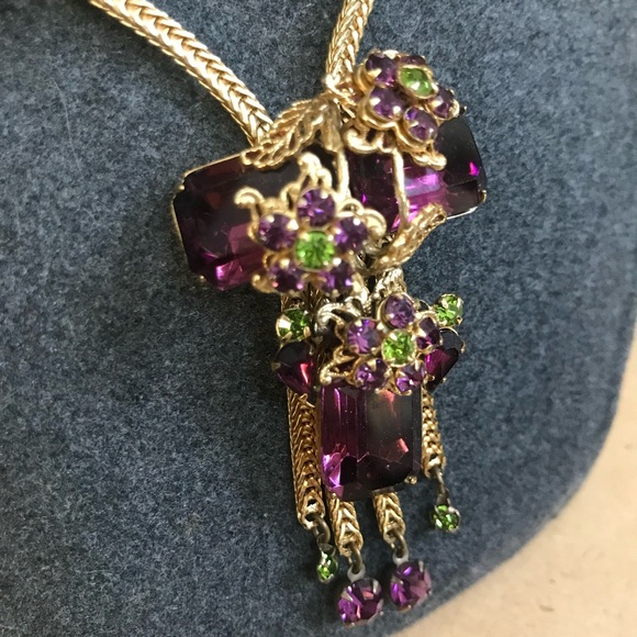 Rare Vintage Alice CAVINESS Purple Art Glass Rhinestone Tassel Designer Set - Picture 3 of 16